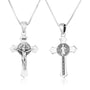 Ornate Saint Benedict crucifix pendant necklace in 925 sterling silver by Marina Jewelry