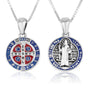 Saint Benedict figure medal pendant necklace, small, in 925 sterling silver with blue and red enamel by Marina Jewelry