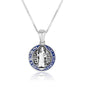 Saint Benedict Medal Pendant Necklace in 925 Sterling Silver, Small, Blue & Red Enamel – back view