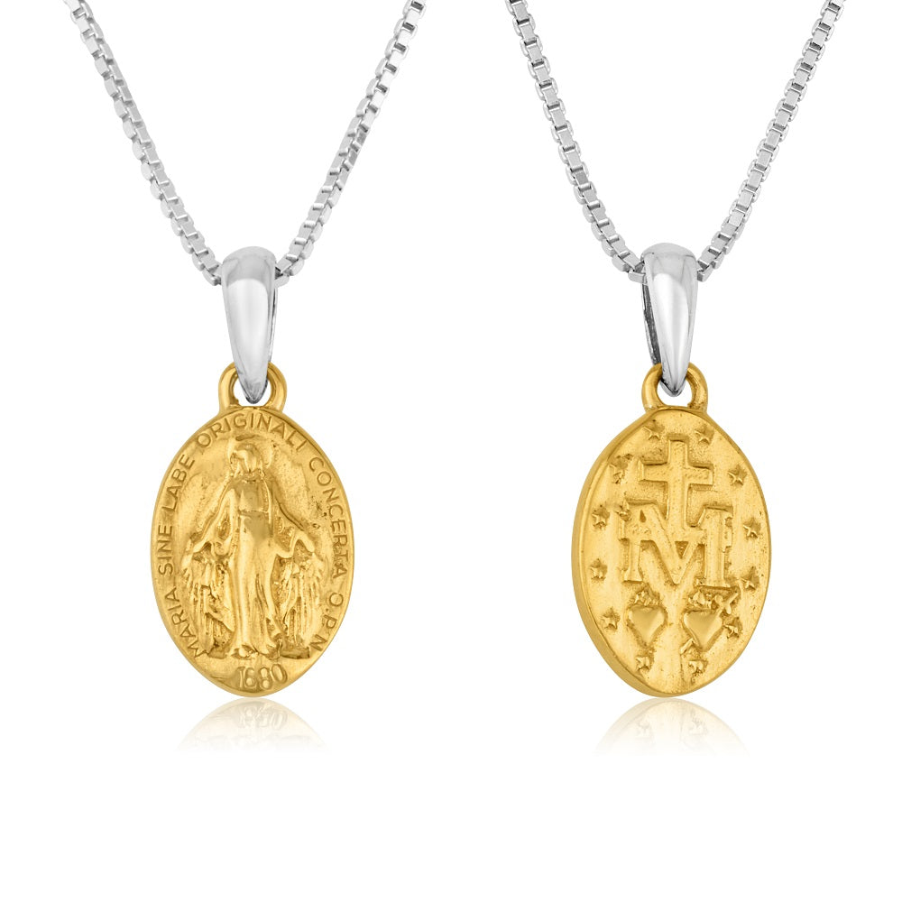 Miraculous Medal Pendant Necklace, Small Oval, Gold-Plated 925 Sterling Silver
