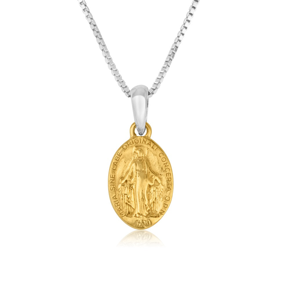 Miraculous Medal Pendant Necklace, Small Oval, Gold-Plated 925 Sterling Silver