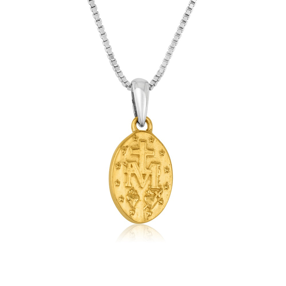 Miraculous Medal Pendant Necklace, Small Oval, Gold-Plated 925 Sterling Silver – back view