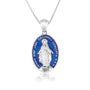 Miraculous Medal Pendant Necklace, Oval Blue Enamel, 925 Sterling Silver