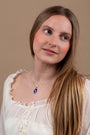 Virgin Mary Profile Pendant Necklace, Large, in 925 Sterling Silver with Blue Enamel – shown worn