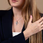 Onyx Cross Pendant Necklace in 925 Sterling Silver, Rope Ends – shown worn