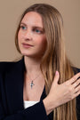 Onyx Cross Pendant Necklace in 925 Sterling Silver, Rope Ends – shown worn