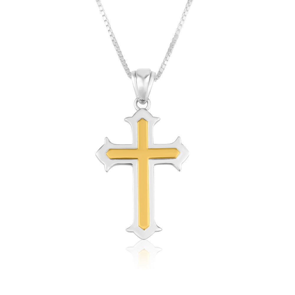 Flared cross pendant necklace in gold-plated 925 sterling silver by Marina Jewelry