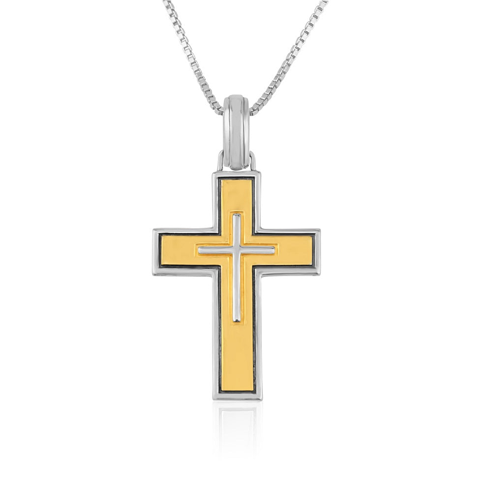 Gold cross-in-cross pendant necklace in gold-plated 925 sterling silver by Marina Jewelry