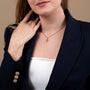 Cross “God Bless You” Gold CZ Pendant Necklace in Gold-Plated 925 Sterling Silver – shown worn, close-up