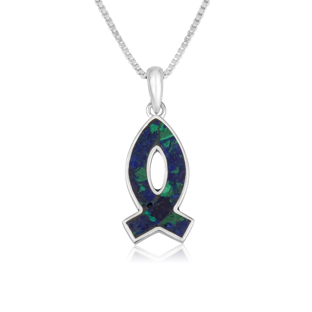 Ichthus fish Eilat stone pendant necklace in 925 sterling silver by Marina Jewelry
