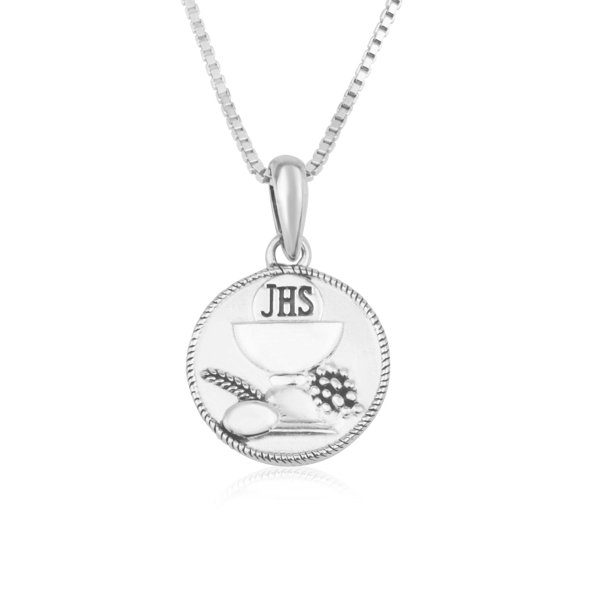 First Communion JHS Chalice Pendant Necklace in Gold-Plated 925 Sterling Silver, White Enamel