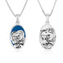Holy Family blue enamel pendant necklace in 925 sterling silver by Marina Jewelry