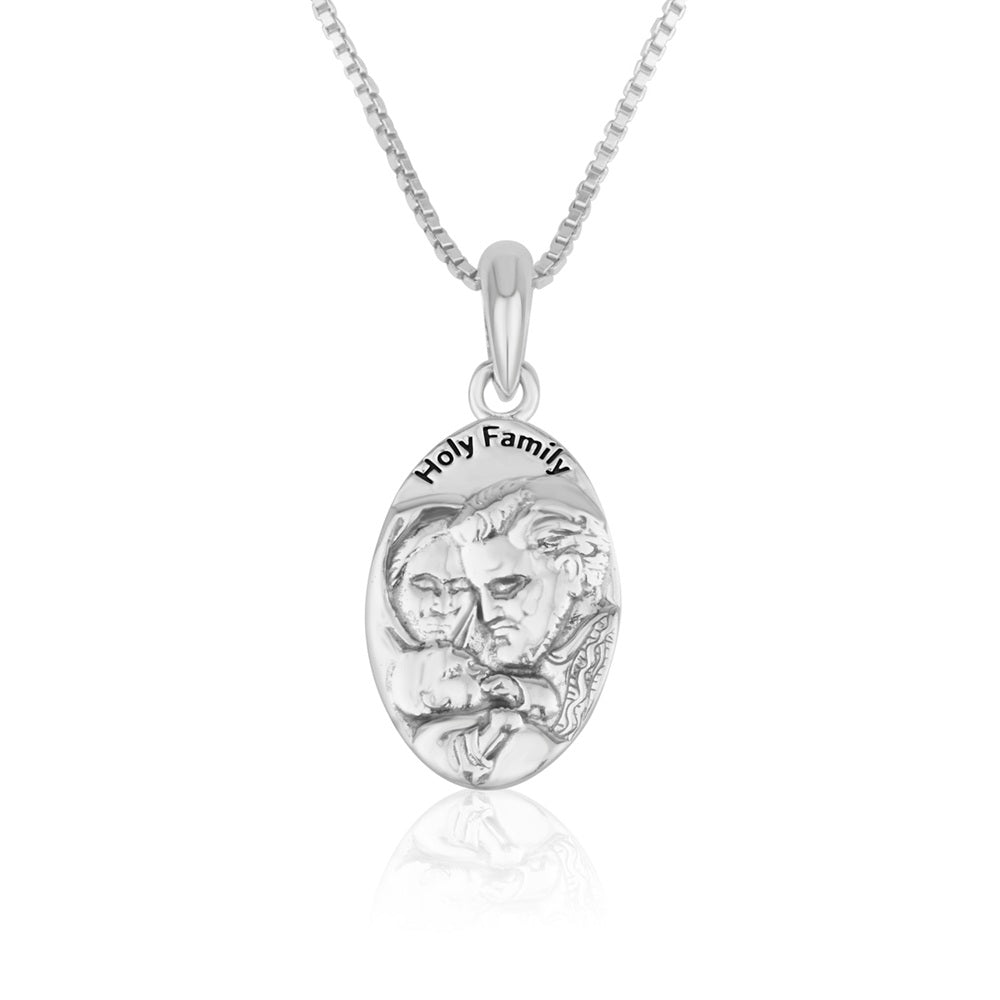 Holy Spirit & Holy Family Double-Sided Pendant Necklace in 925 Sterling Silver – back view