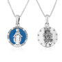 Miraculous Medal blue enamel pendant necklace in 925 sterling silver by Marina Jewelry