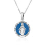 Miraculous Medal Pendant Necklace, Round Blue Enamel, 925 Sterling Silver