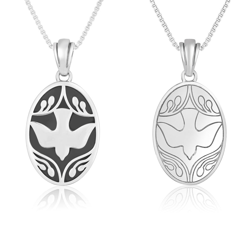 Holy Spirit dove pendant necklace in oxidized 925 sterling silver by Marina Jewelry
