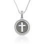 Cross “God Bless” Coin Pendant Necklace in 925 Sterling Silver, Oxidized