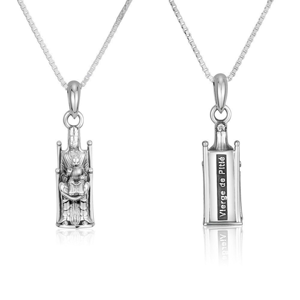 Virgin and Child statue pendant necklace in sterling silver by Marina Jewelry