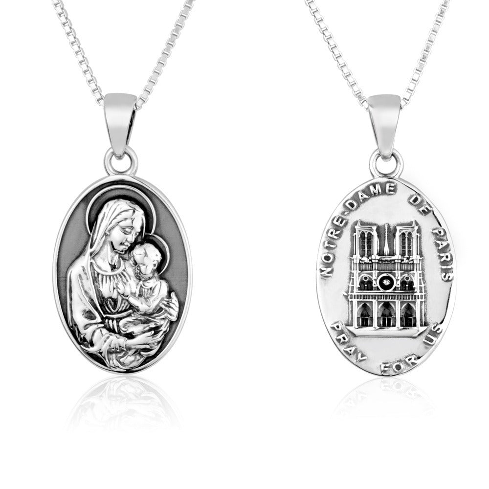 Notre-Dame de Paris Madonna and Child oval medal necklace by Marina Jewelry