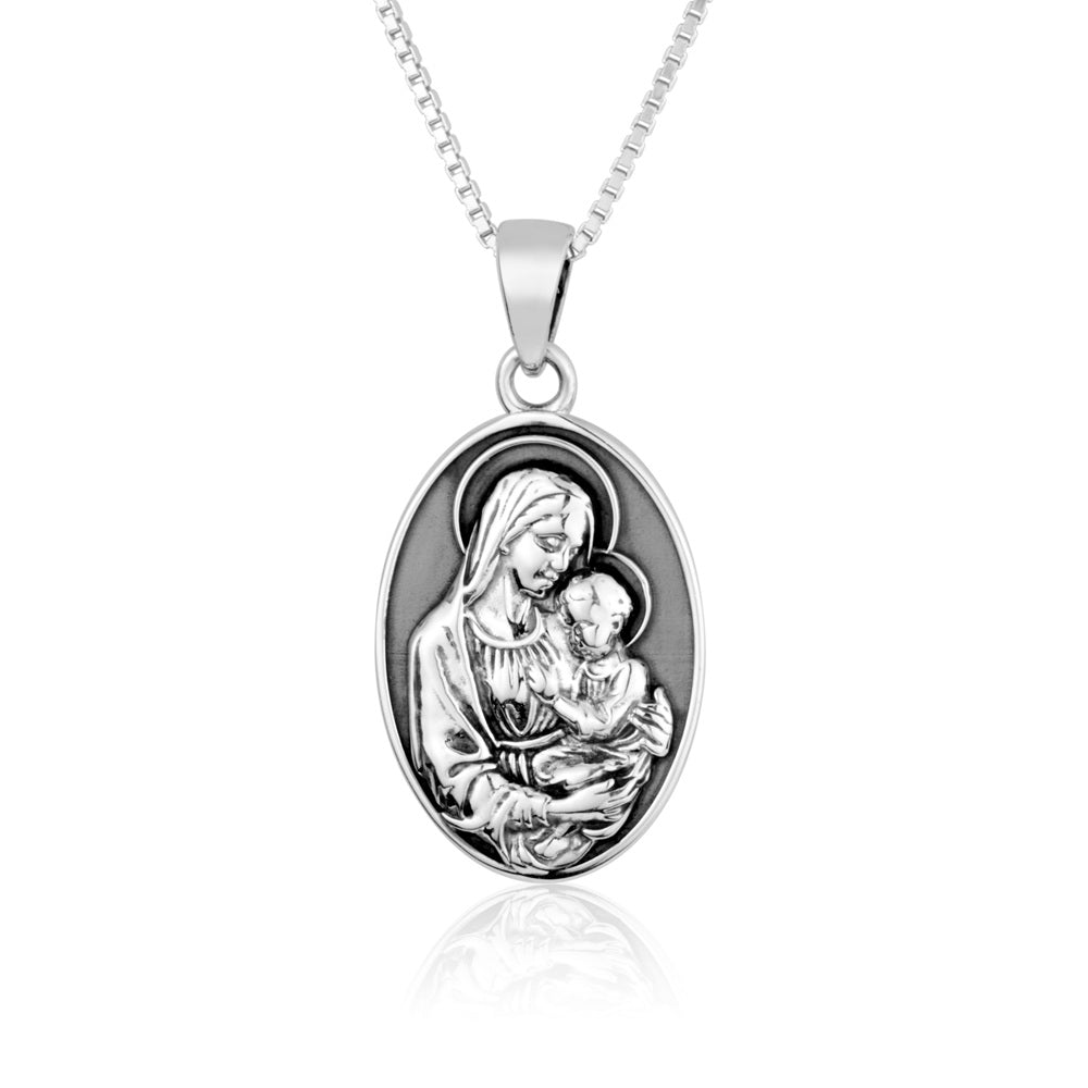 Notre-Dame de Paris Madonna Medal Necklace in 925 Sterling Silver, view 2 by Marina Jewelry
