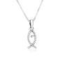 Ichthus Fish & Cross Pendant Necklace, Rope-Twist Outline, 925 Sterling Silver