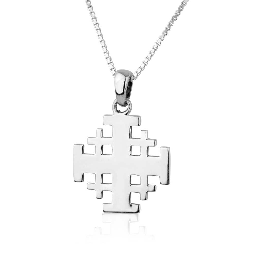 Jerusalem Cross Pendant Necklace, Jerusalem Engraved Back, 925 Sterling Silver