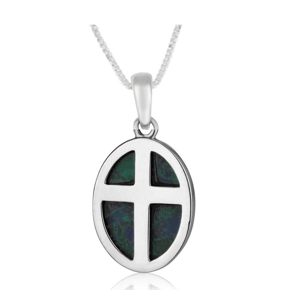 Eilat Stone Cross Pendant Necklace, Oval Medallion, 925 Sterling Silver