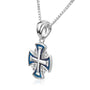 Jerusalem Cross Pendant Necklace in 925 Sterling Silver, Blue Enamel – side view