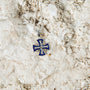 Jerusalem Cross Pendant Necklace in 925 Sterling Silver, Blue Enamel – flat lay