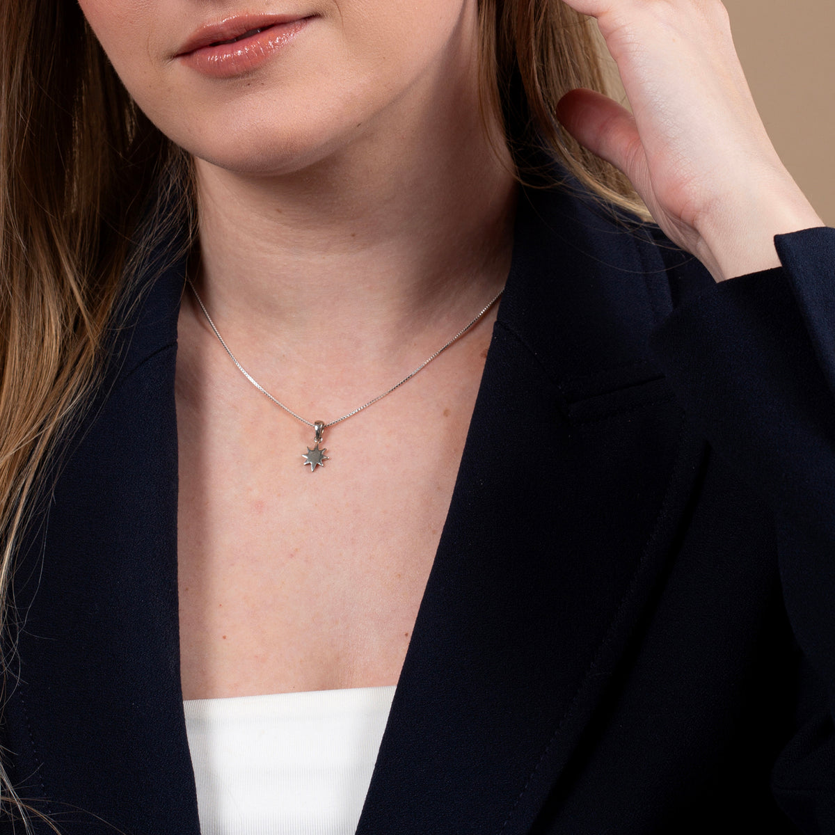 Star of Bethlehem Pendant Necklace in 925 Sterling Silver – shown worn