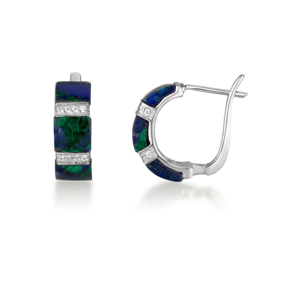 Segmented Eilat Stone Hoop Earrings in 925 Sterling Silver