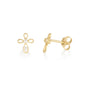 Gold-plated floral cross stud earrings with cubic zirconia by Marina Jewelry