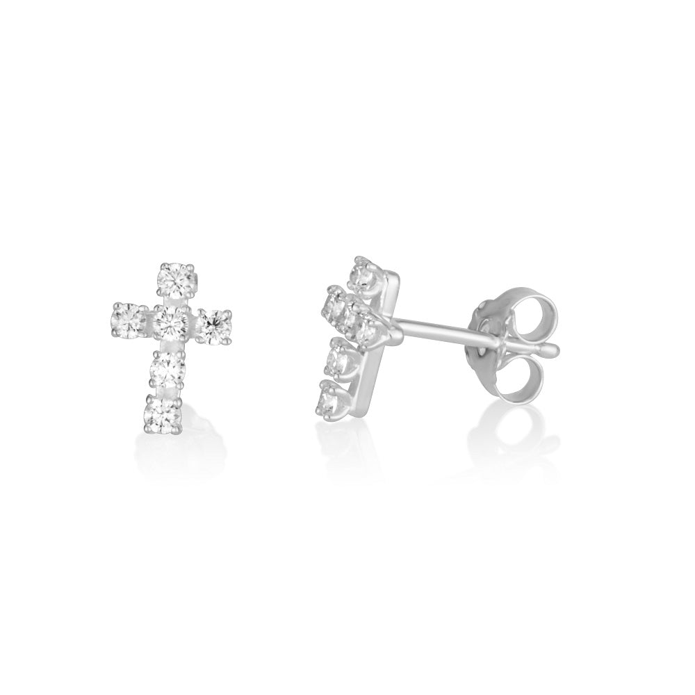 Zircon cross stud earrings in 925 sterling silver by Marina Jewelry