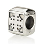 Square sterling silver bead charm with raised Jerusalem Cross by Marina Jewelry