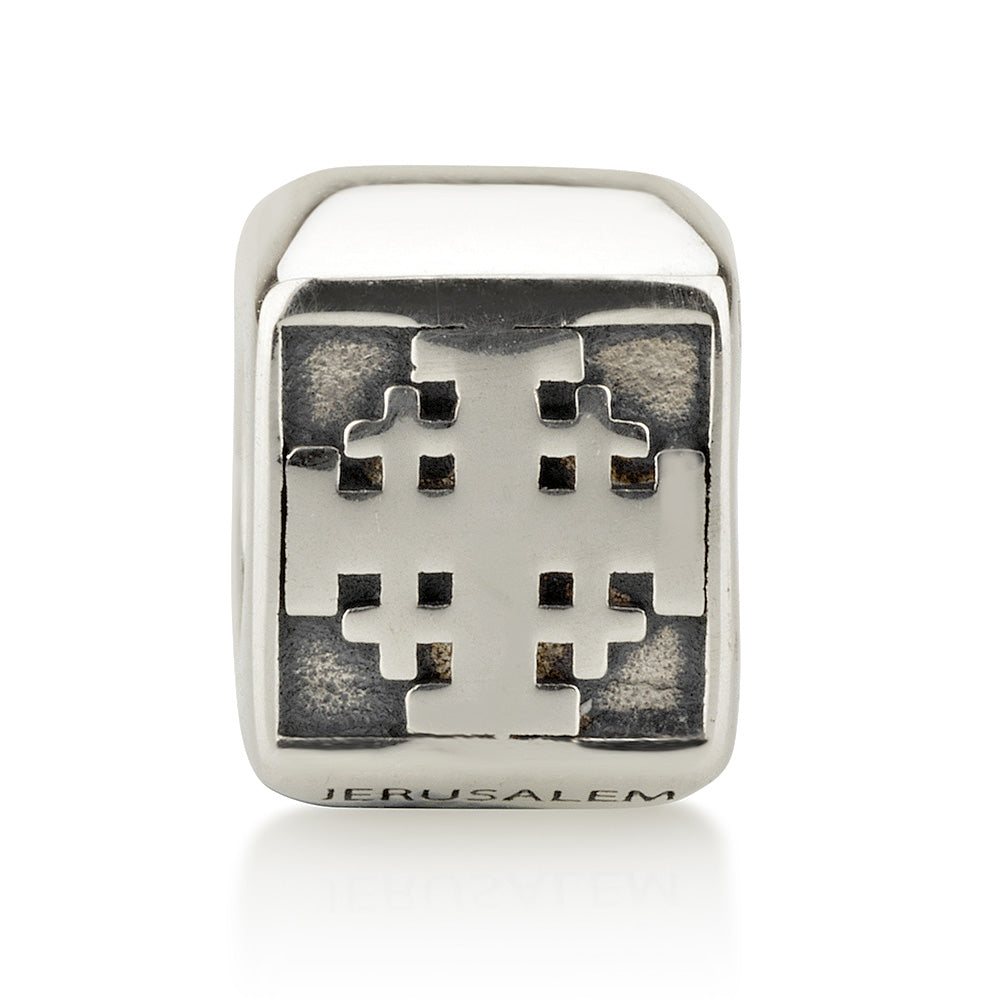 Jerusalem Cross Square Bead Charm in 925 Sterling Silver, view 2 by Marina Jewelry