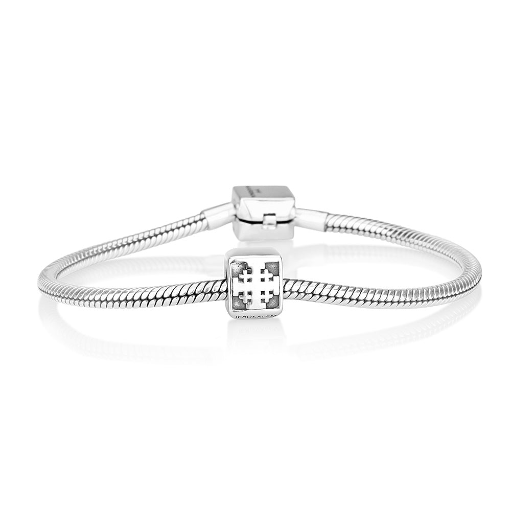 Jerusalem Cross Square Bead Charm in 925 Sterling Silver, view 3 by Marina Jewelry