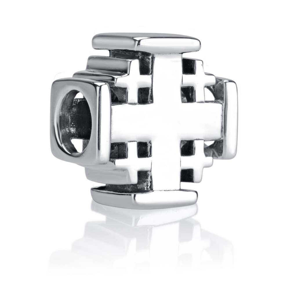 Sterling silver bead charm shaped as a Jerusalem Cross by Marina Jewelry
