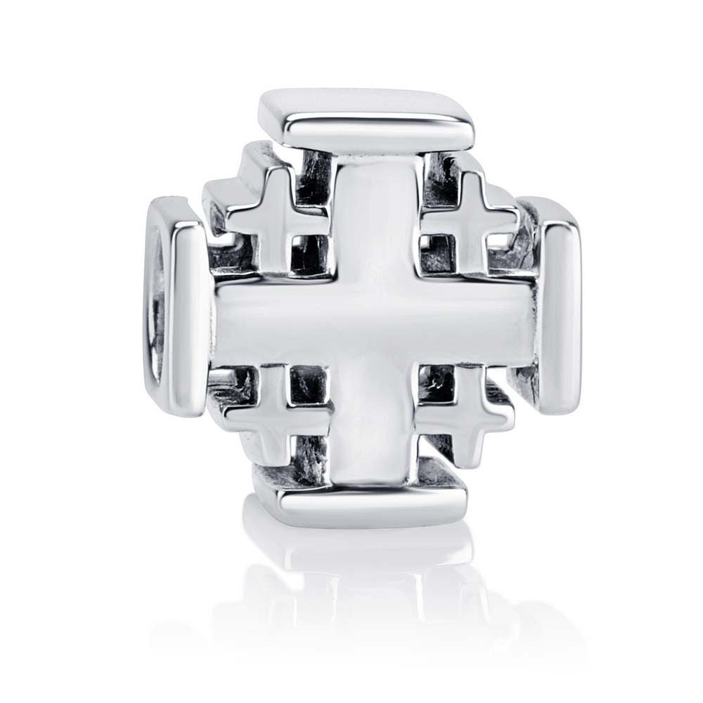 Jerusalem Cross Shaped Bead Charm in 925 Sterling Silver, view 2 by Marina Jewelry
