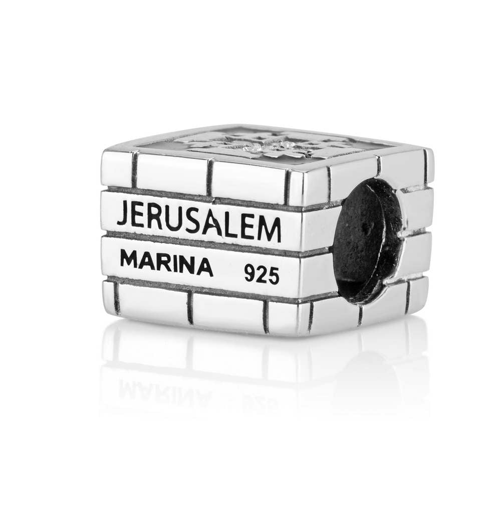 Jerusalem Cross Bead Charm in 925 Sterling Silver with Black Onyx and Cubic Zirconia, view 2 by Marina Jewelry