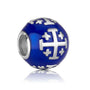 Blue enamel round bead charm with silver Jerusalem Crosses by Marina Jewelry