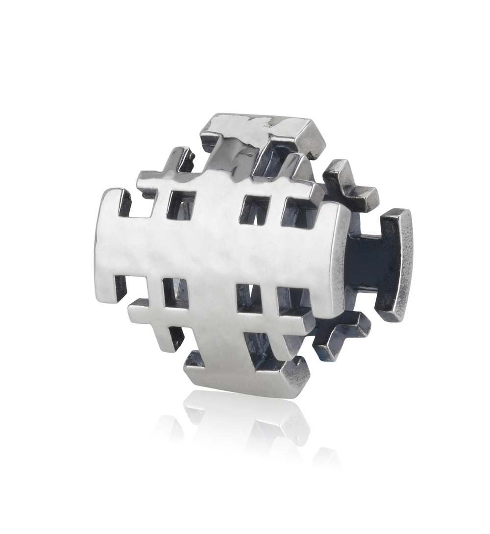 Curved Jerusalem Cross bead charm in sterling silver by Marina Jewelry