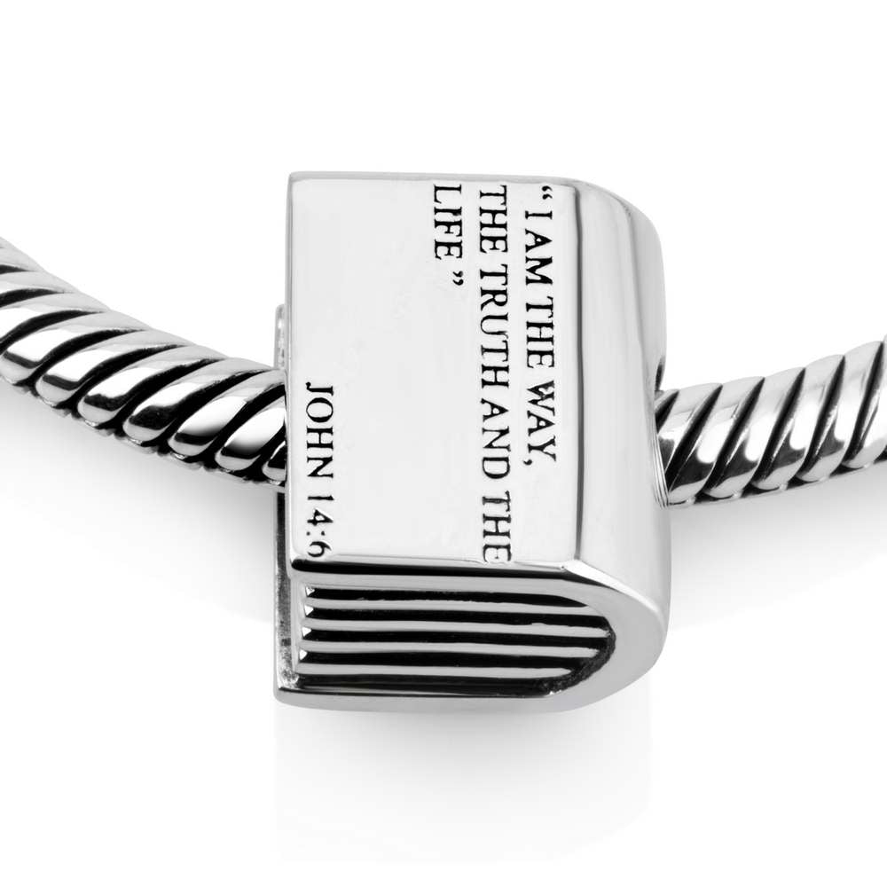 Holy Bible Bead Charm with Cross in 925 Sterling Silver – back view