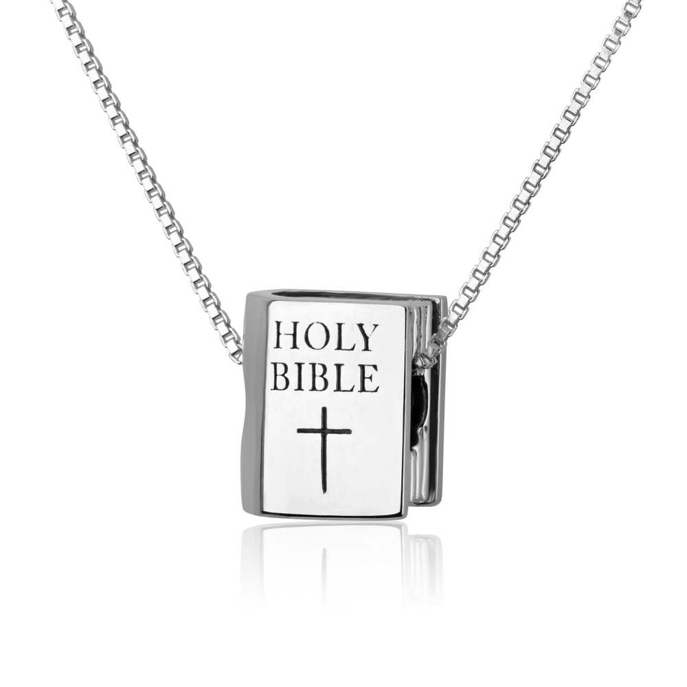 Holy Bible Bead Charm with Cross in 925 Sterling Silver