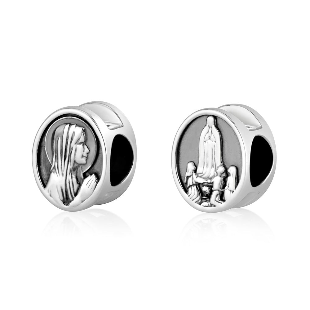 Virgin Mary and Our Lady of Fatima bead charm in 925 sterling silver by Marina Jewelry