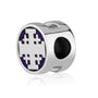 Jerusalem Cross Round Bead Charm in 925 Sterling Silver with Blue Enamel, view 2 by Marina Jewelry
