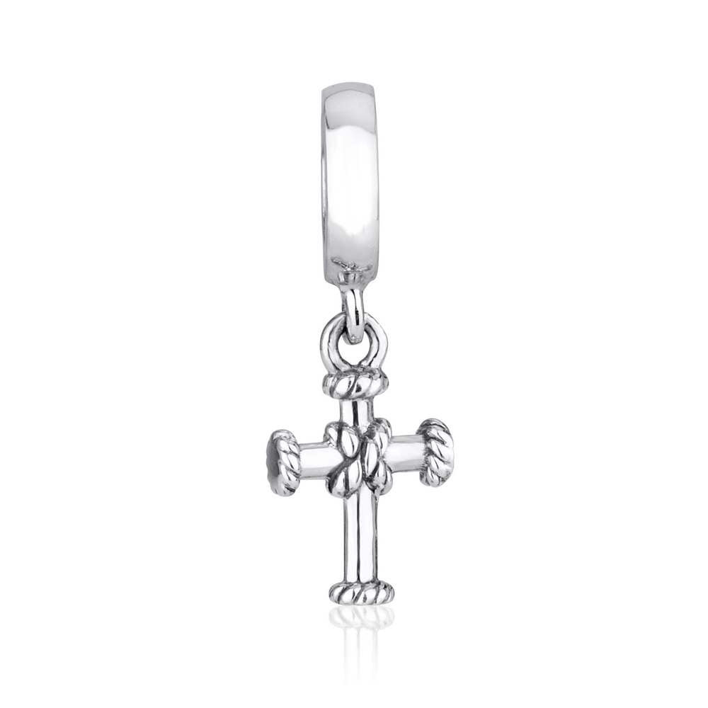 Rope-twist cross hanging charm in 925 sterling silver by Marina Jewelry