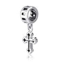 Budded Cross Hanging Charm in 925 Sterling Silver, Enamel Inlay