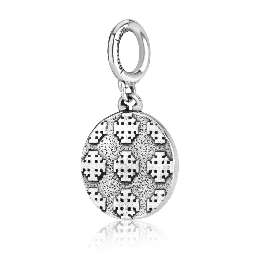 Jerusalem Cross Coin Hanging Charm in 925 Sterling Silver, view 3 by Marina Jewelry