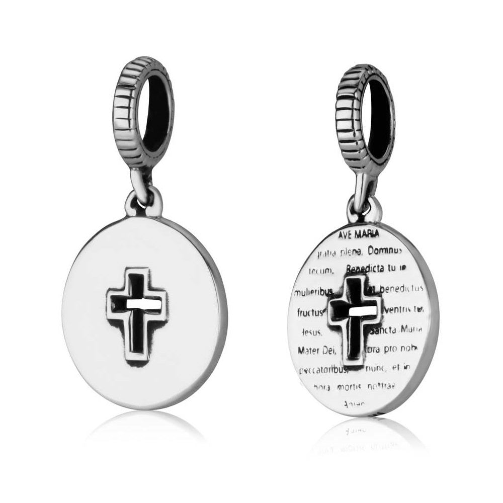 Ave Maria cross charm in 925 sterling silver by Marina Jewelry