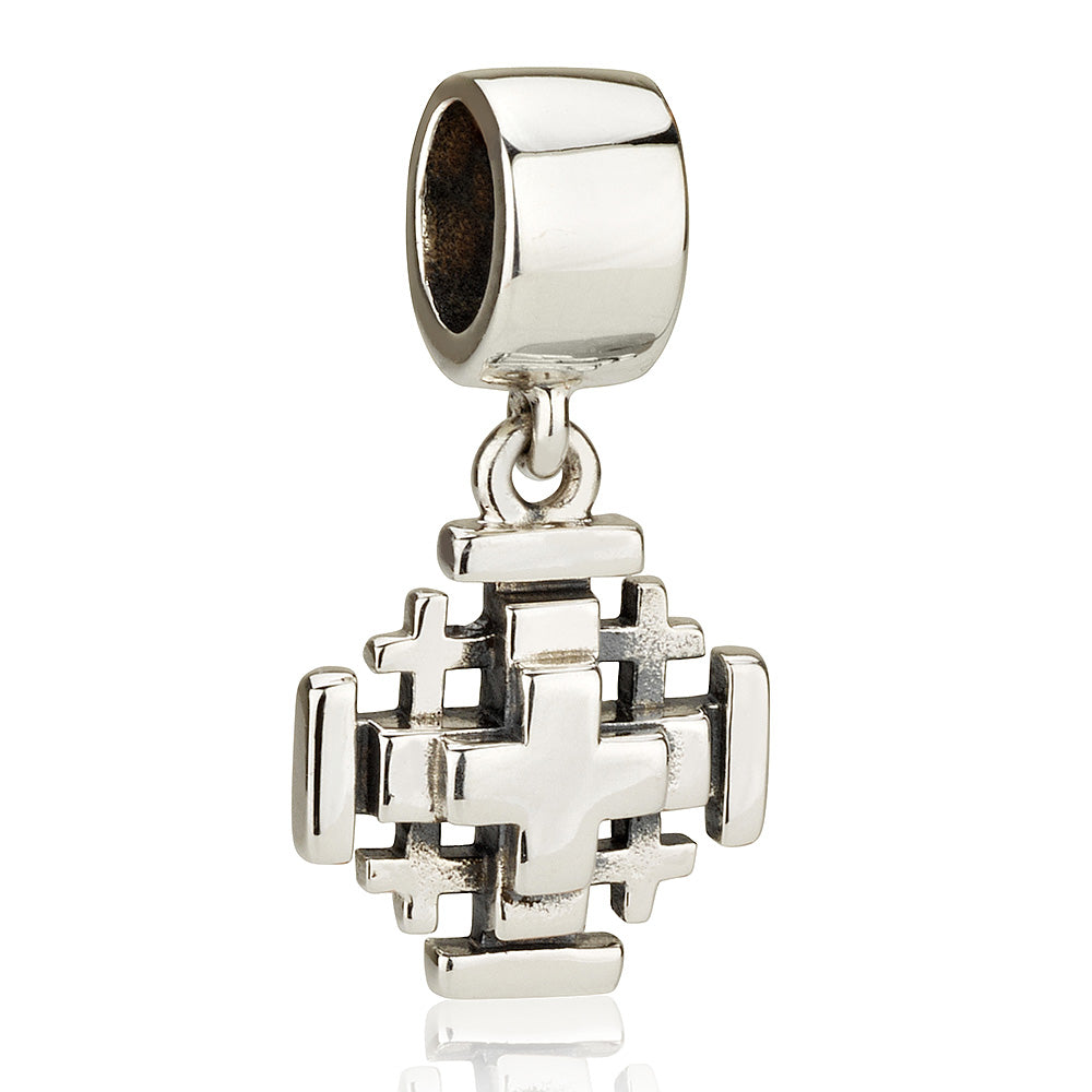 Layered Jerusalem Cross Hanging Charm in 925 Sterling Silver, view 3 by Marina Jewelry